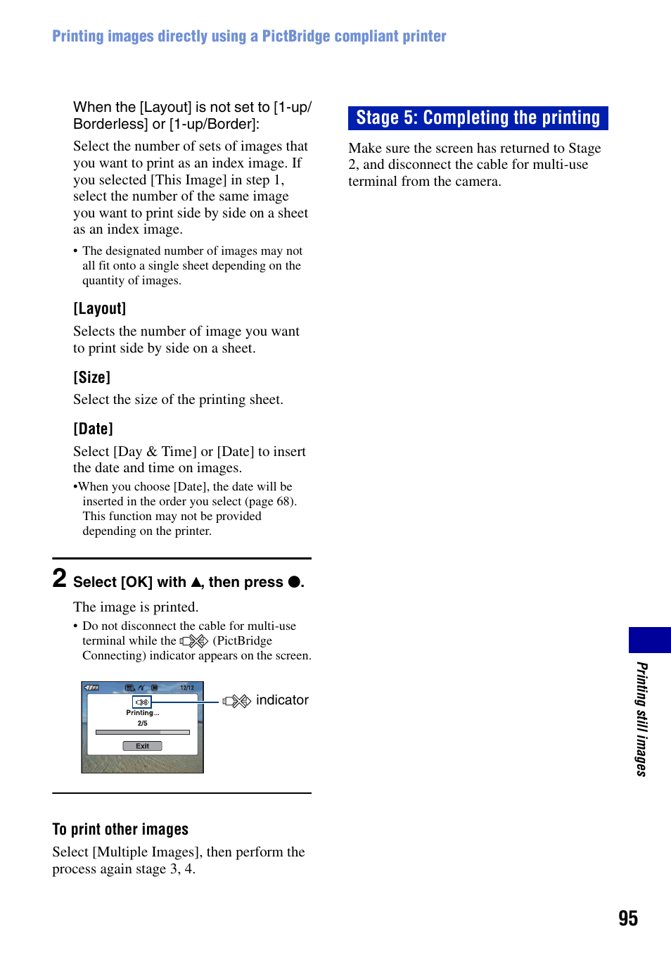 Stage 5: completing the printing | Sony DSC-W90 User Manual | Page 95 / 121