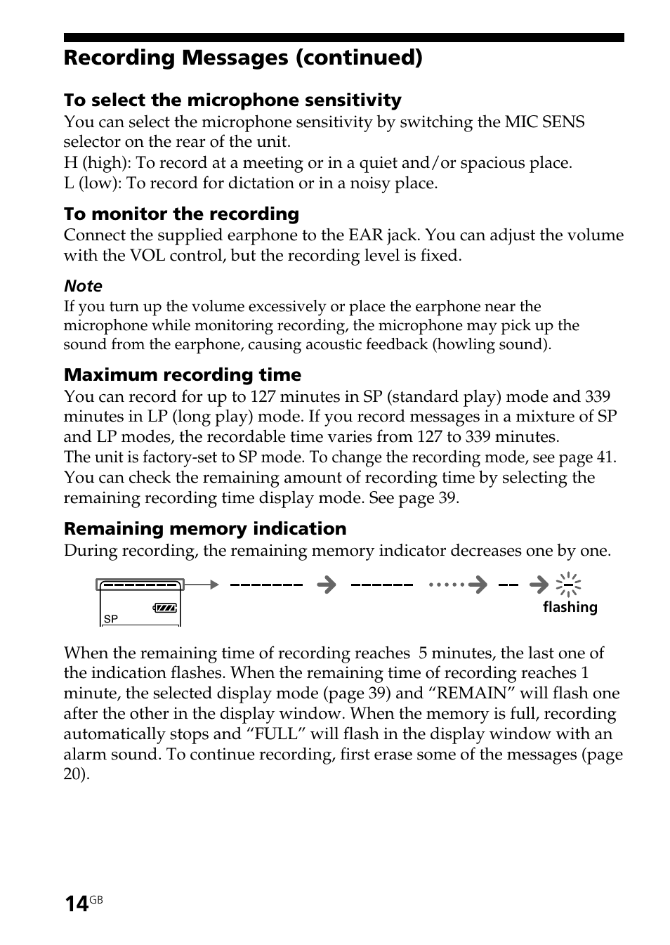 Recording messages (continued) | Sony ICD-BP150 User Manual | Page 14 / 68