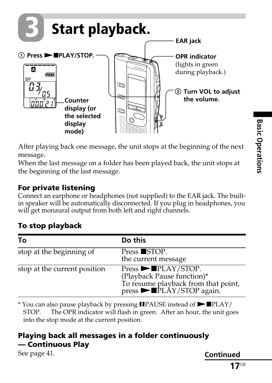 Start playback | Sony ICD-BP150 User Manual | Page 17 / 68