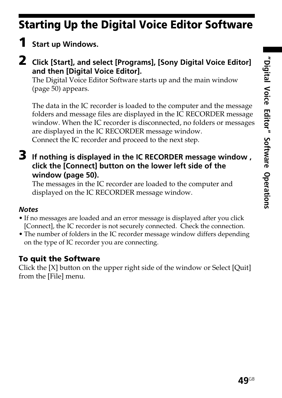 Starting up the digital voice editor software | Sony ICD-BP150 User Manual | Page 49 / 68