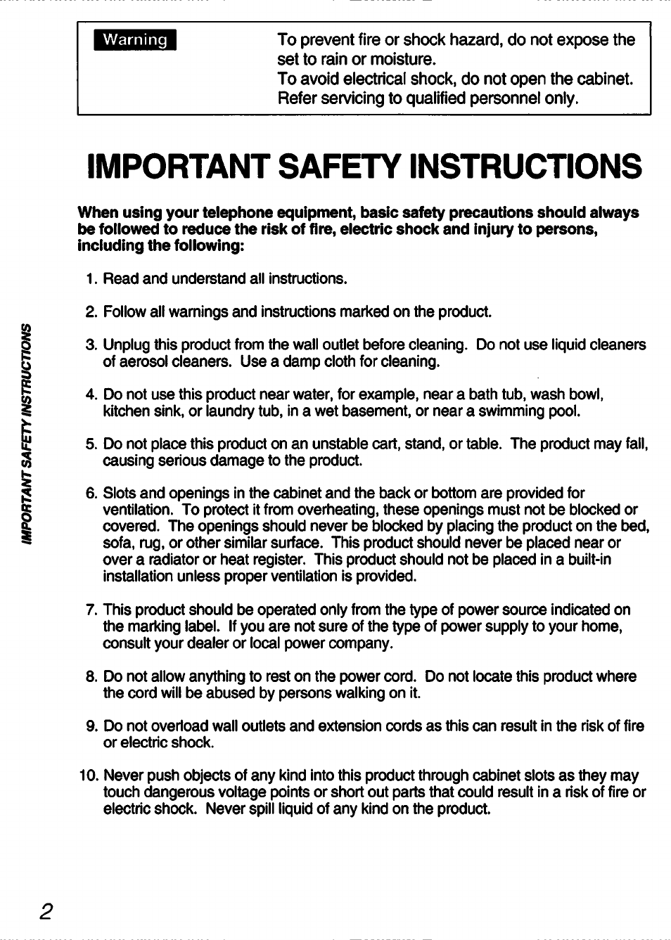 Important safety instructions | Sony SPP-A60 User Manual | Page 2 / 52