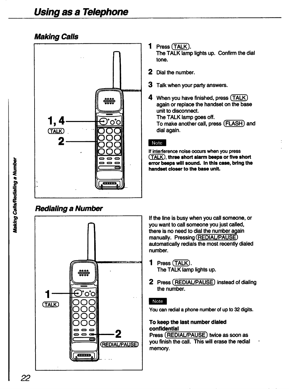 Making calls, Using as, Telephone | Sony SPP-A60 User Manual | Page 22 / 52