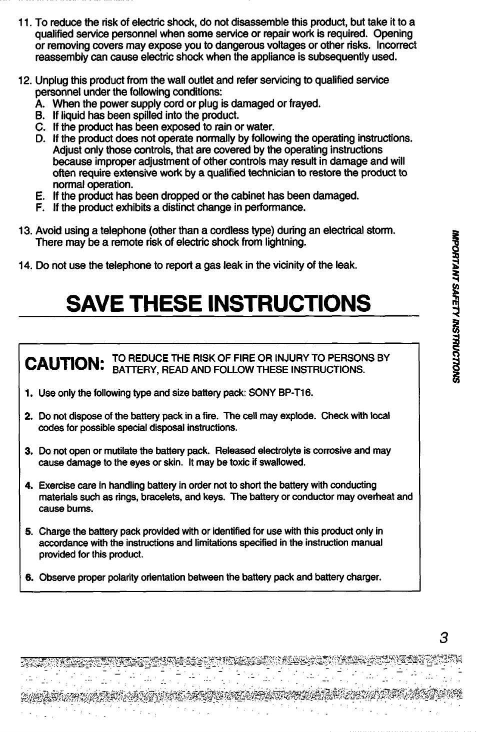 Save these instructions, Caution | Sony SPP-A60 User Manual | Page 3 / 52