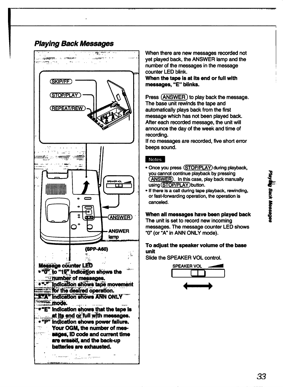 Playing back messages, Nmsaae, O “tl^jndla^on stii9m tihe | Sony SPP-A60 User Manual | Page 33 / 52