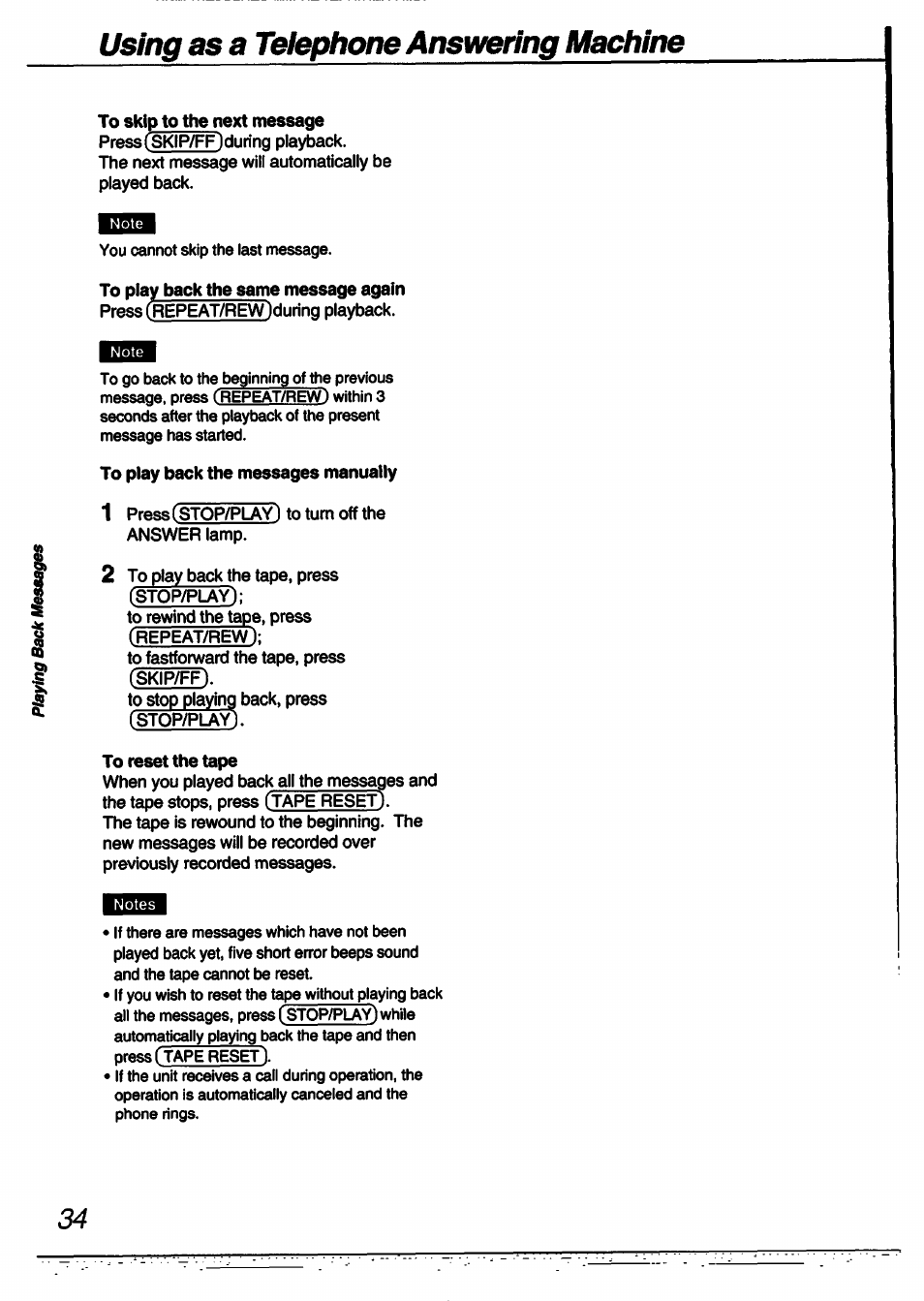 Using as a teiephone answering machine | Sony SPP-A60 User Manual | Page 34 / 52