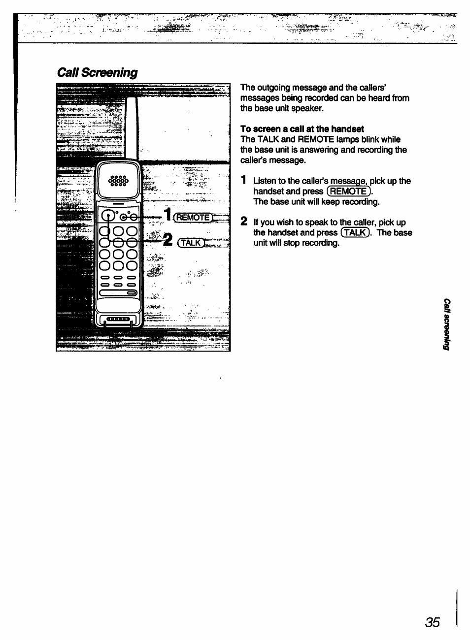 Catl screening, Call screening | Sony SPP-A60 User Manual | Page 35 / 52