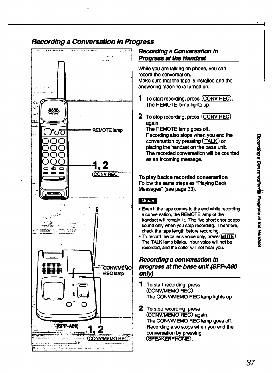 Recording a conversation in progress | Sony SPP-A60 User Manual | Page 37 / 52