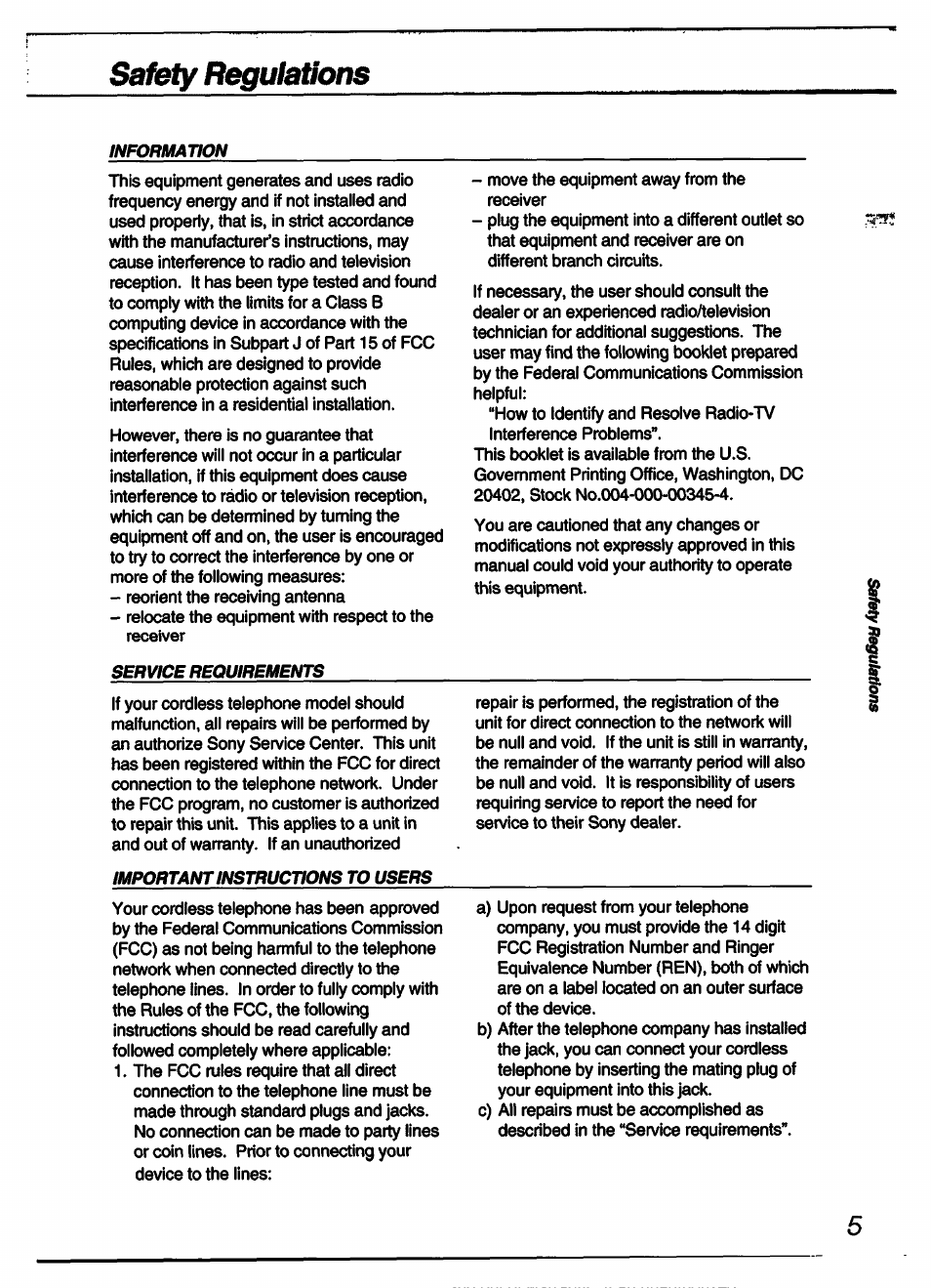 Safety regulations | Sony SPP-A60 User Manual | Page 5 / 52