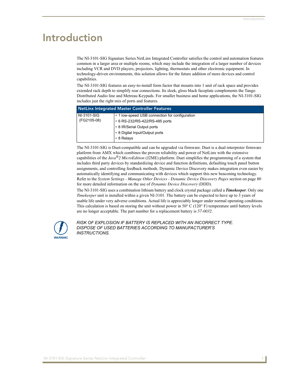 Introduction | AMX Signature Series NetLinx Integrated Controller NI-3101-SIG User Manual | Page 11 / 156