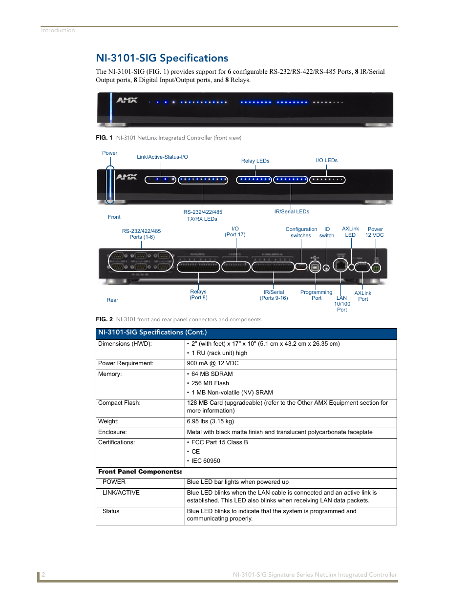 Ni-3101-sig specifications | AMX Signature Series NetLinx Integrated Controller NI-3101-SIG User Manual | Page 12 / 156