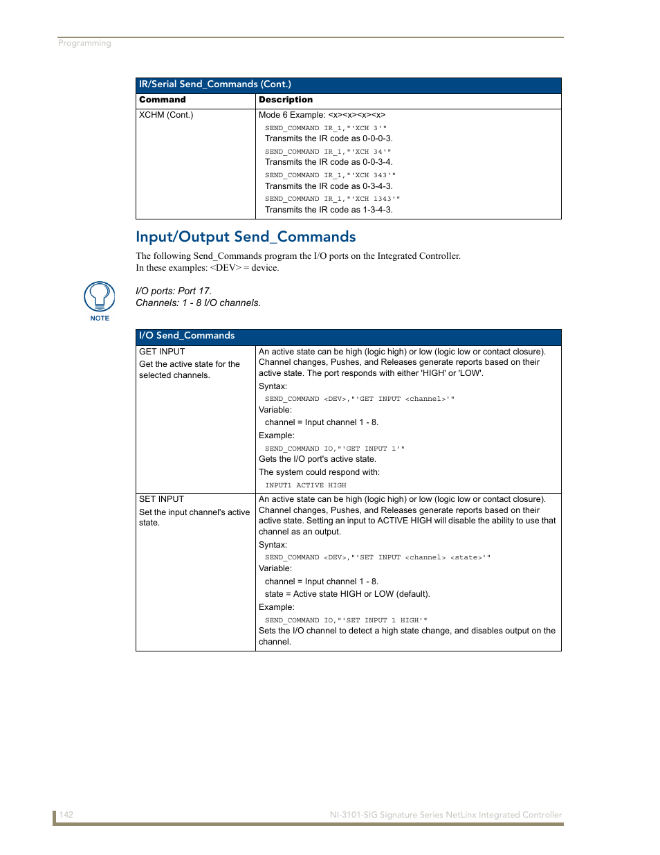 Input/output send_commands | AMX Signature Series NetLinx Integrated Controller NI-3101-SIG User Manual | Page 152 / 156