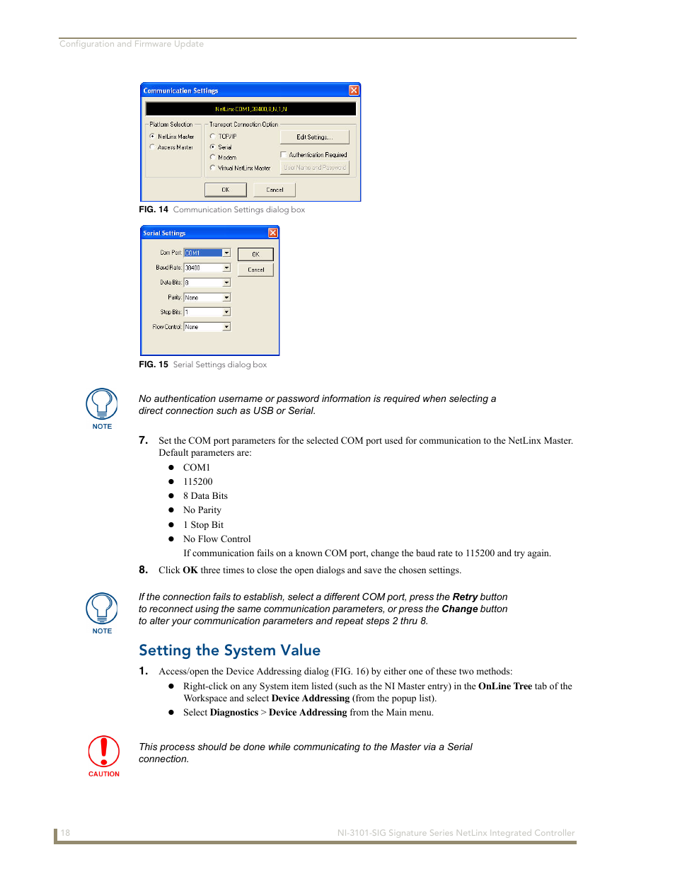 Setting the system value, Dialog (fig. 14), Dialog (fig. 15) | AMX Signature Series NetLinx Integrated Controller NI-3101-SIG User Manual | Page 28 / 156