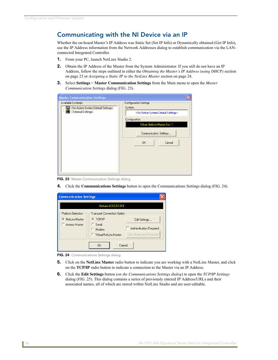 Communicating with the ni device via an ip | AMX Signature Series NetLinx Integrated Controller NI-3101-SIG User Manual | Page 36 / 156