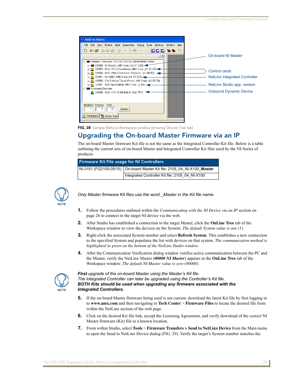 Upgrading the on-board master firmware via an ip | AMX Signature Series NetLinx Integrated Controller NI-3101-SIG User Manual | Page 39 / 156