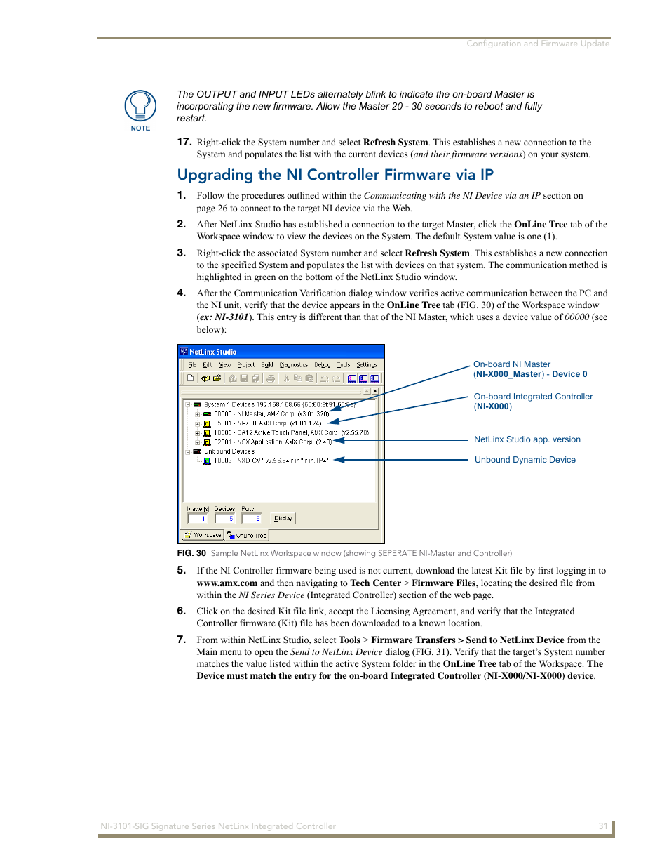 Upgrading the ni controller firmware via ip | AMX Signature Series NetLinx Integrated Controller NI-3101-SIG User Manual | Page 41 / 156