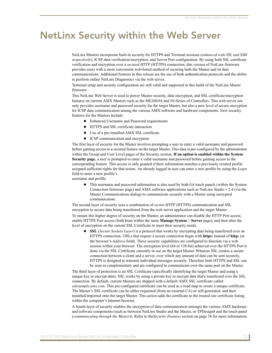 Netlinx security within the web server | AMX Signature Series NetLinx Integrated Controller NI-3101-SIG User Manual | Page 43 / 156