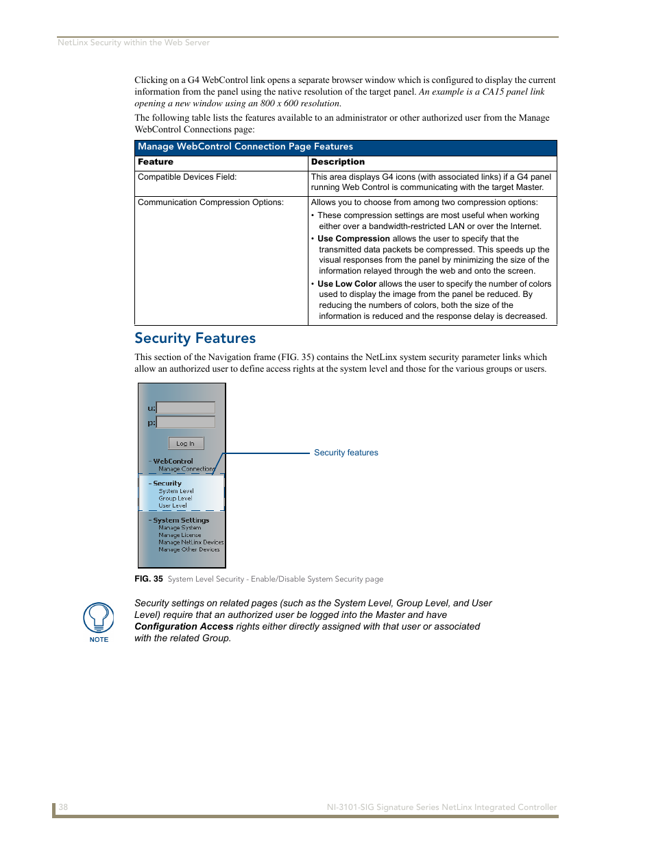 Security features | AMX Signature Series NetLinx Integrated Controller NI-3101-SIG User Manual | Page 48 / 156