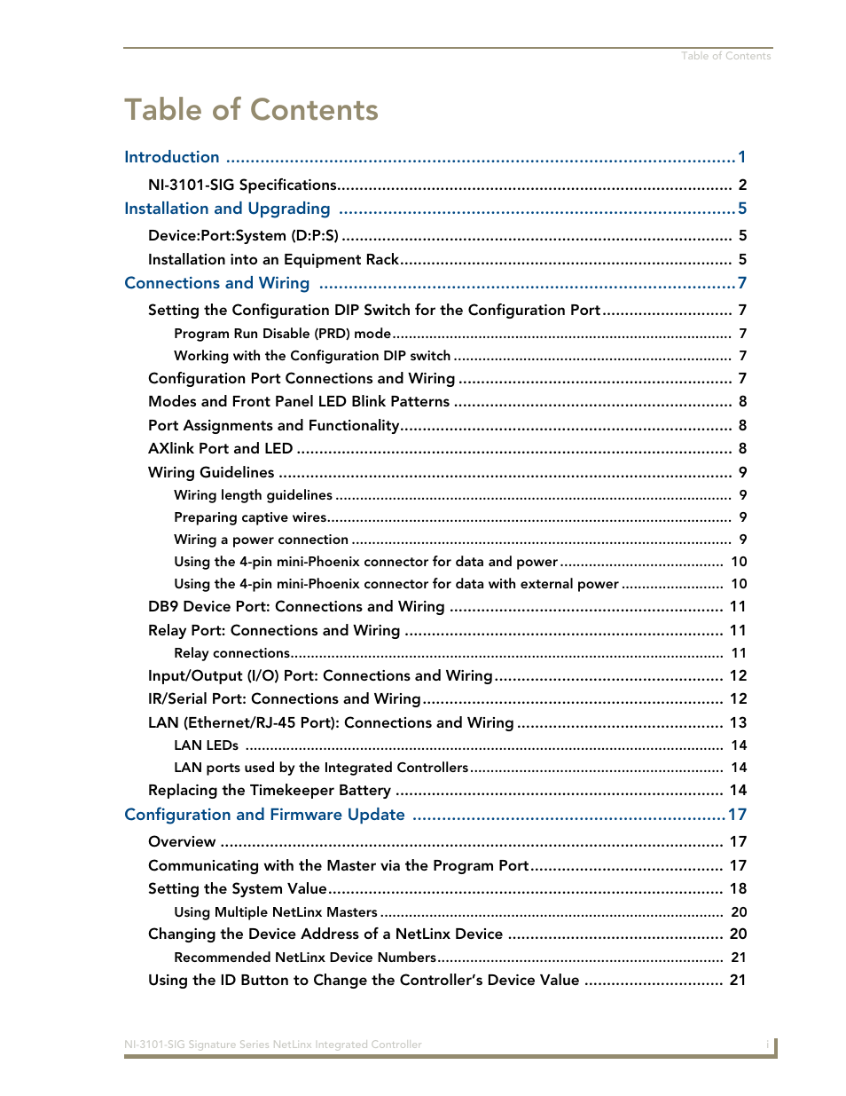 AMX Signature Series NetLinx Integrated Controller NI-3101-SIG User Manual | Page 5 / 156
