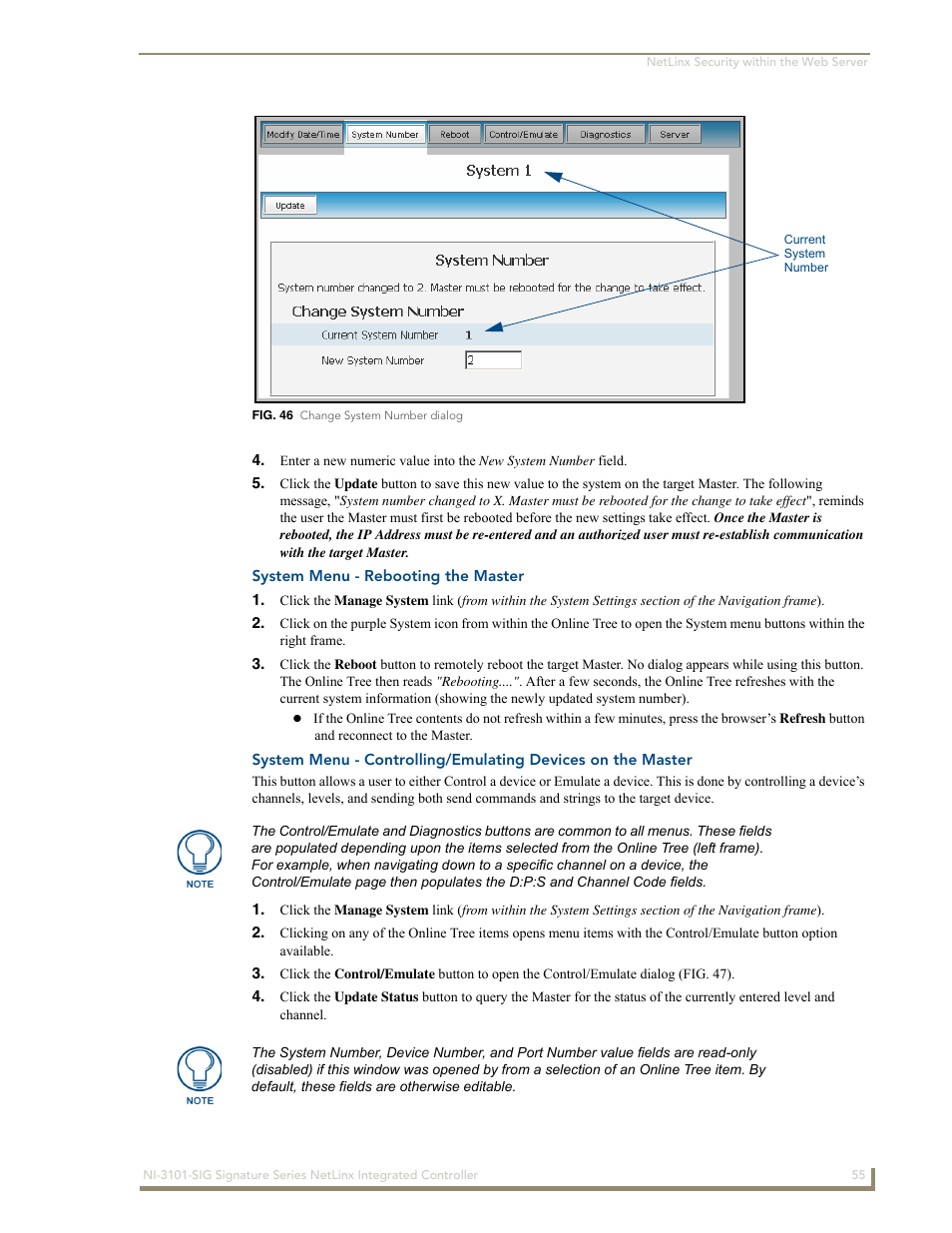 System menu - rebooting the master | AMX Signature Series NetLinx Integrated Controller NI-3101-SIG User Manual | Page 65 / 156