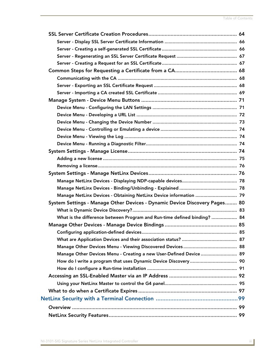 AMX Signature Series NetLinx Integrated Controller NI-3101-SIG User Manual | Page 7 / 156