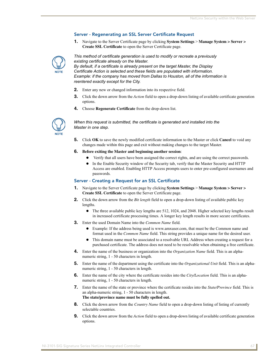 Server - creating a request for an ssl certificate | AMX Signature Series NetLinx Integrated Controller NI-3101-SIG User Manual | Page 77 / 156
