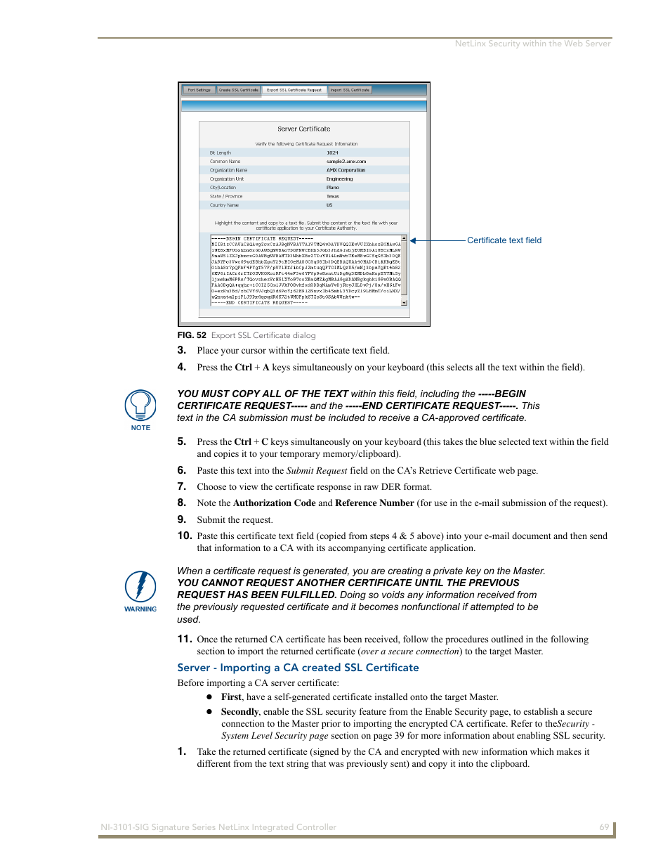 Server - importing a ca created ssl certificate | AMX Signature Series NetLinx Integrated Controller NI-3101-SIG User Manual | Page 79 / 156
