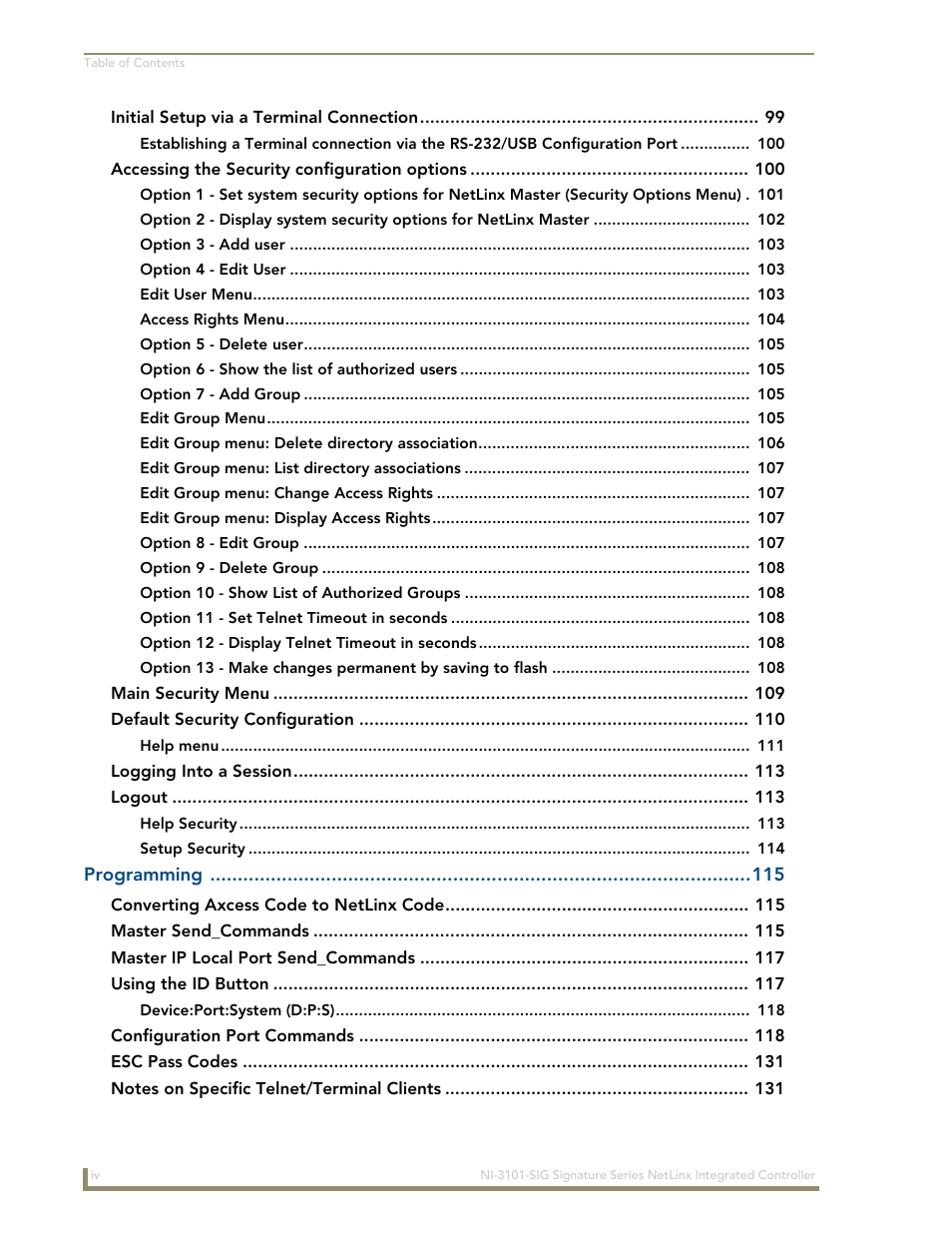 AMX Signature Series NetLinx Integrated Controller NI-3101-SIG User Manual | Page 8 / 156