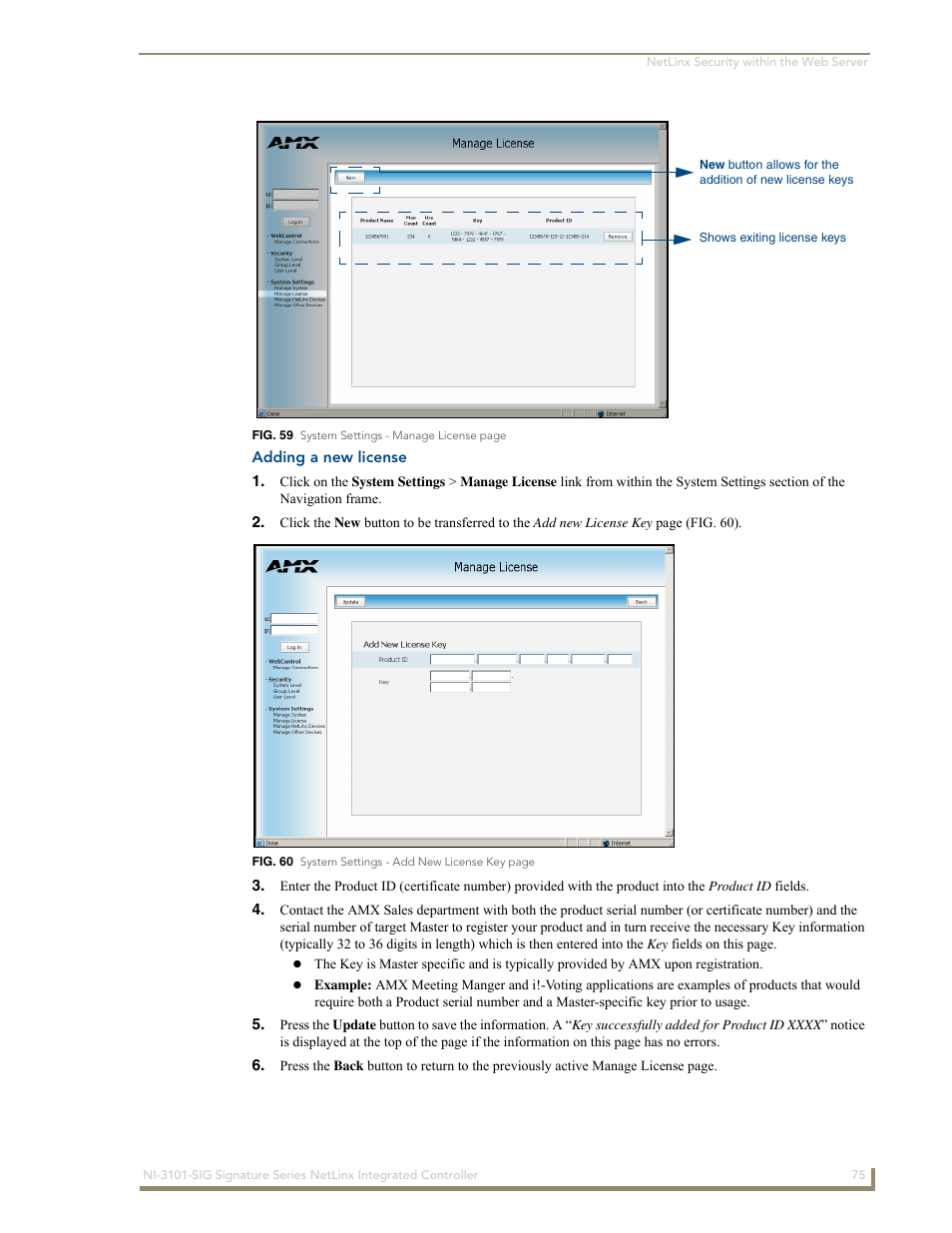 Adding a new license | AMX Signature Series NetLinx Integrated Controller NI-3101-SIG User Manual | Page 85 / 156