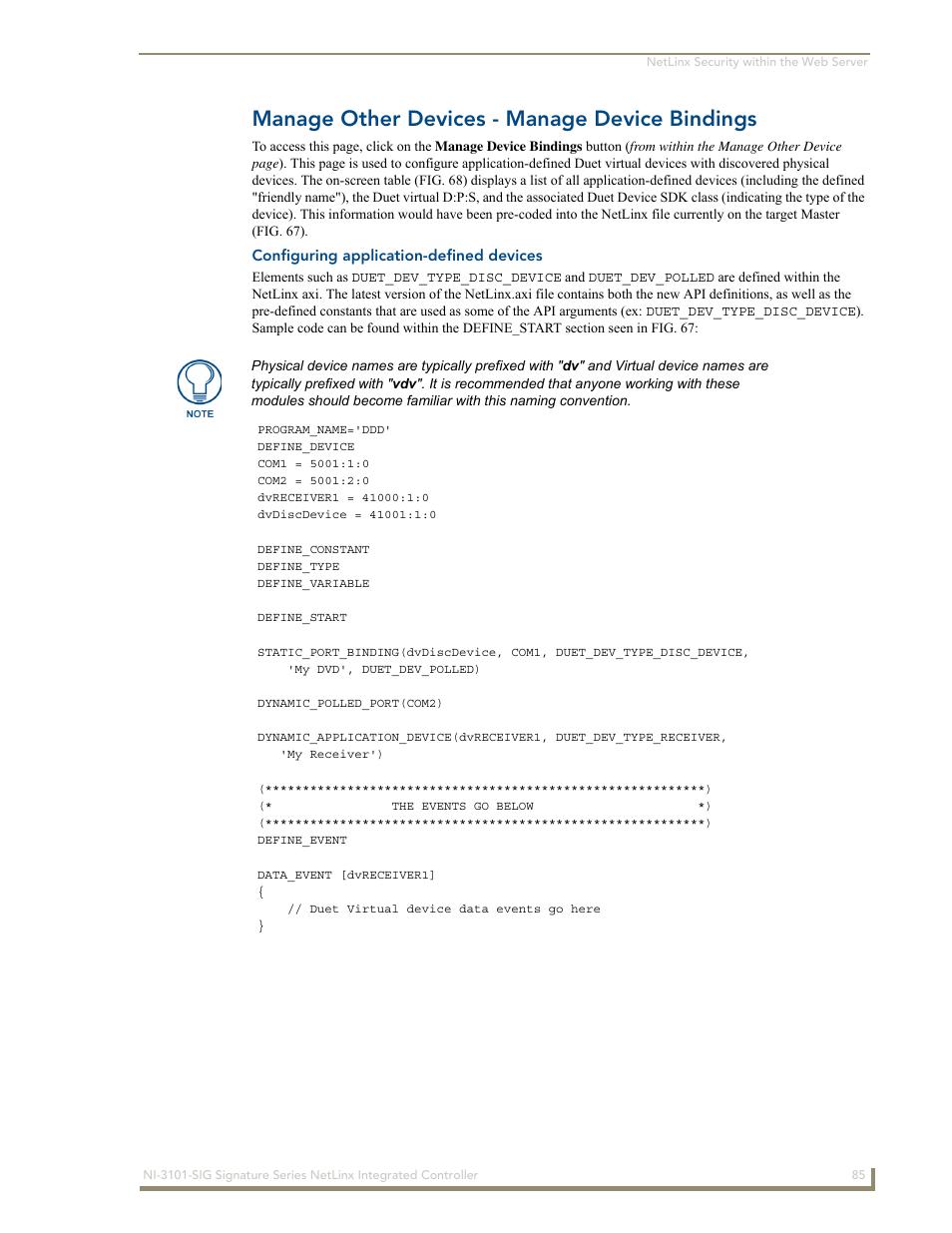 Manage other devices - manage device bindings, Configuring application-defined devices | AMX Signature Series NetLinx Integrated Controller NI-3101-SIG User Manual | Page 95 / 156