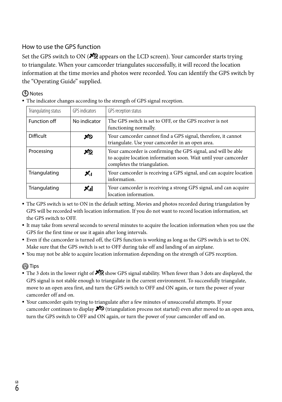 How to use the gps function | Sony HDR-TG5V User Manual | Page 6 / 36