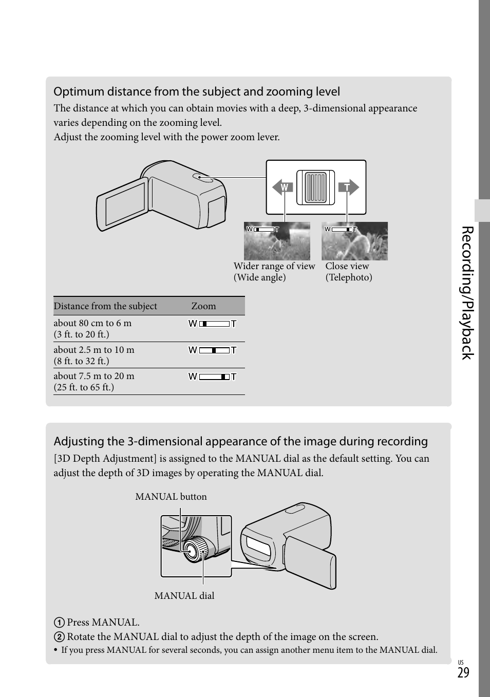 During recording, Rec or ding/p la yback | Sony HDR-TD10 User Manual | Page 29 / 142