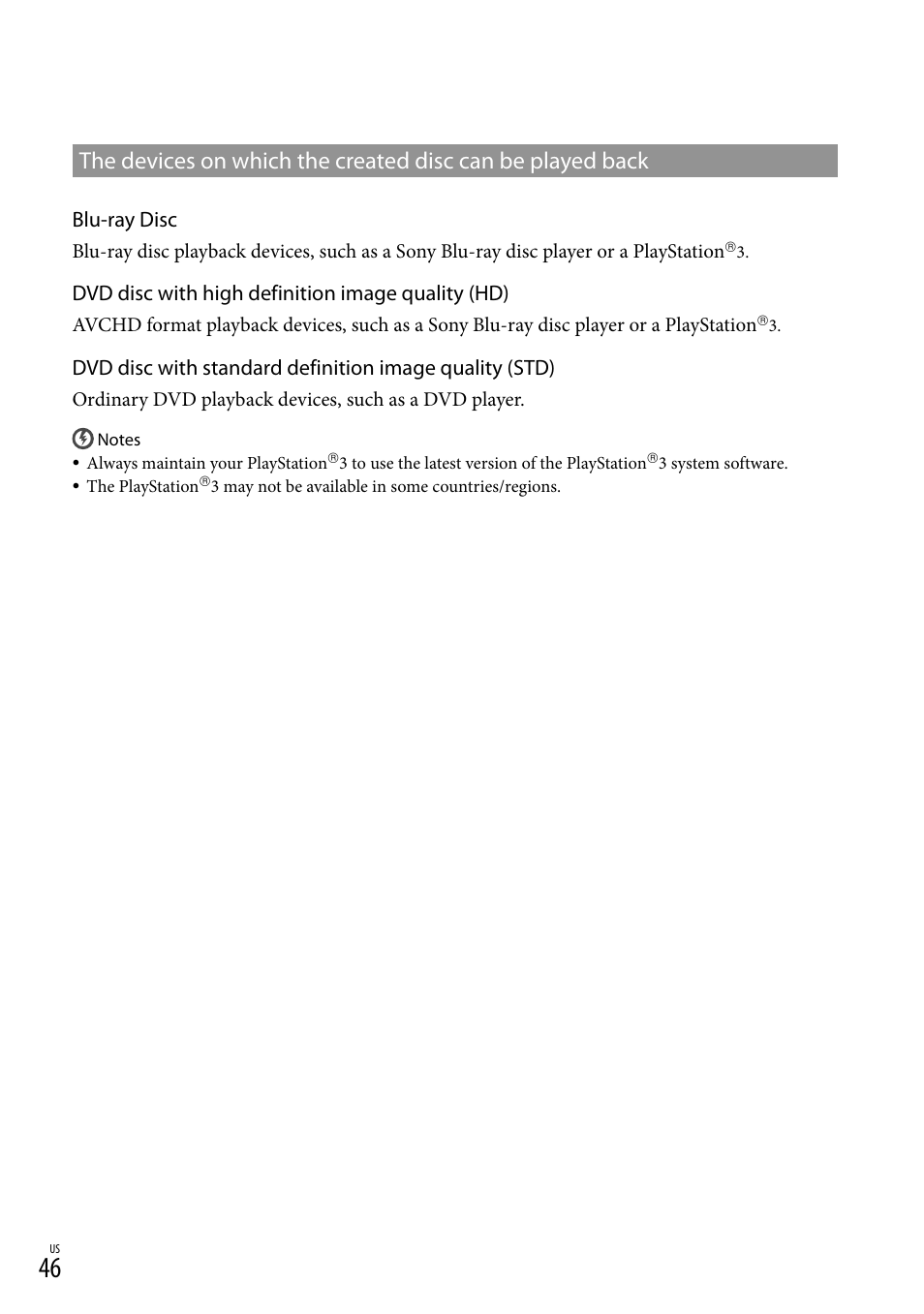 Blu-ray disc, Dvd disc with high definition image quality (hd) | Sony HDR-TD10 User Manual | Page 46 / 142
