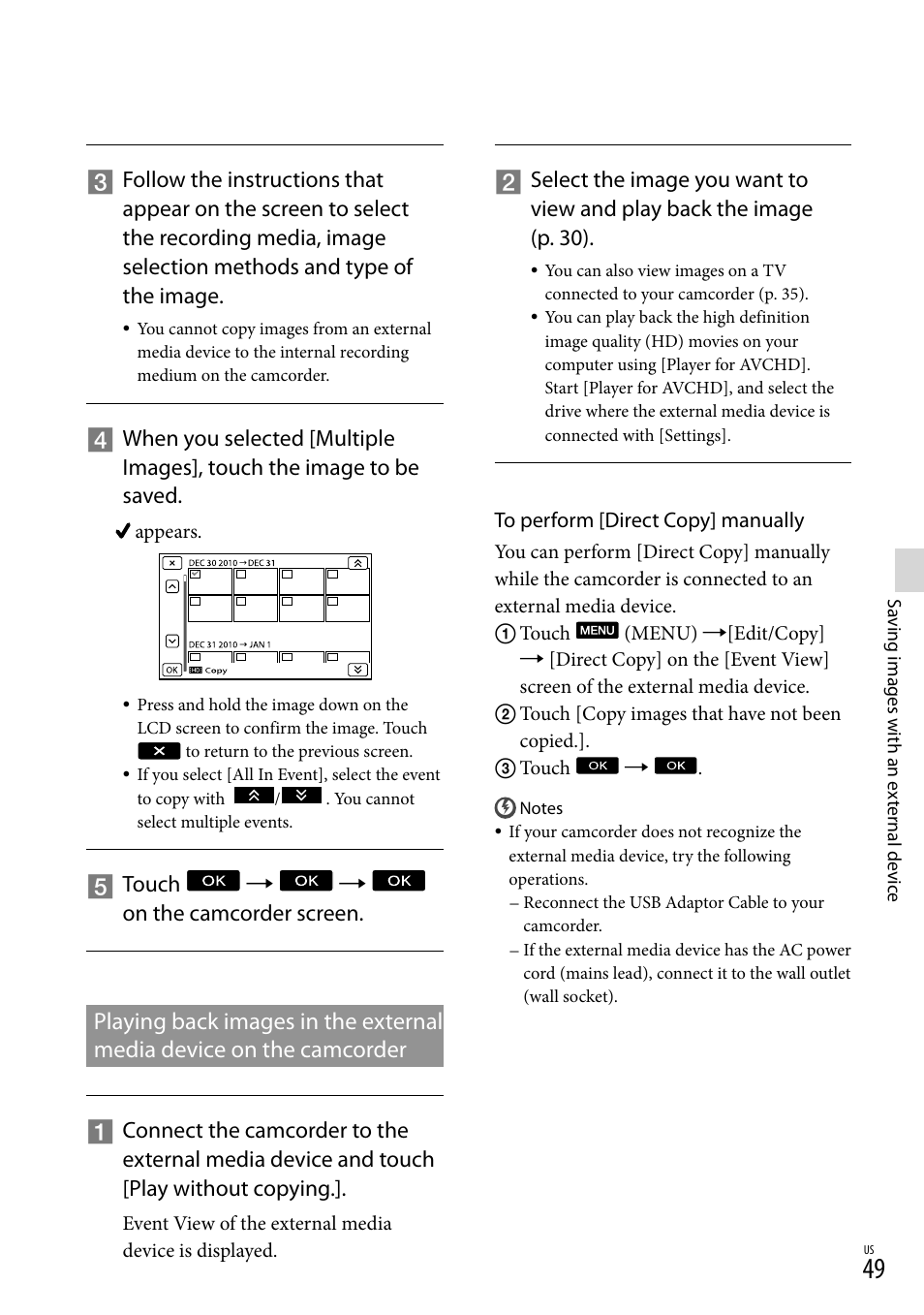 Touch   on the camcorder screen | Sony HDR-TD10 User Manual | Page 49 / 142