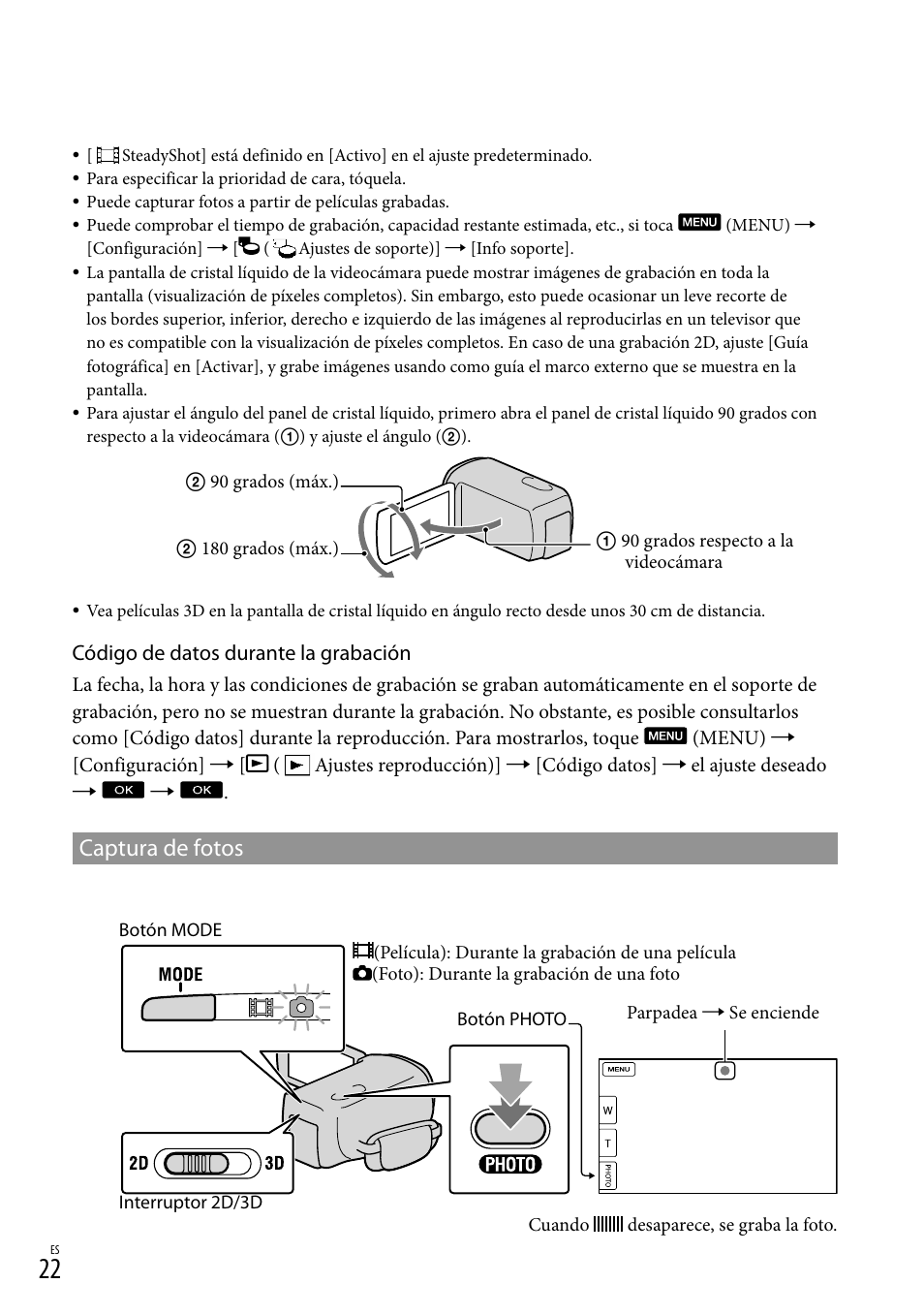 Captura de fotos | Sony HDR-TD10 User Manual | Page 94 / 142