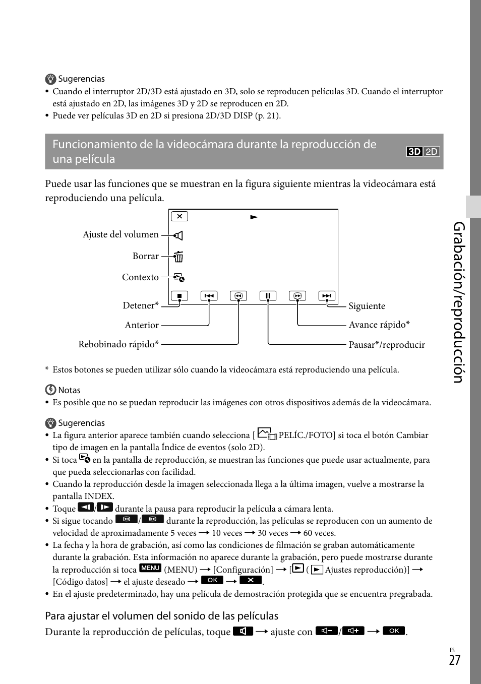 Gr abación/r epr oduc ción | Sony HDR-TD10 User Manual | Page 99 / 142