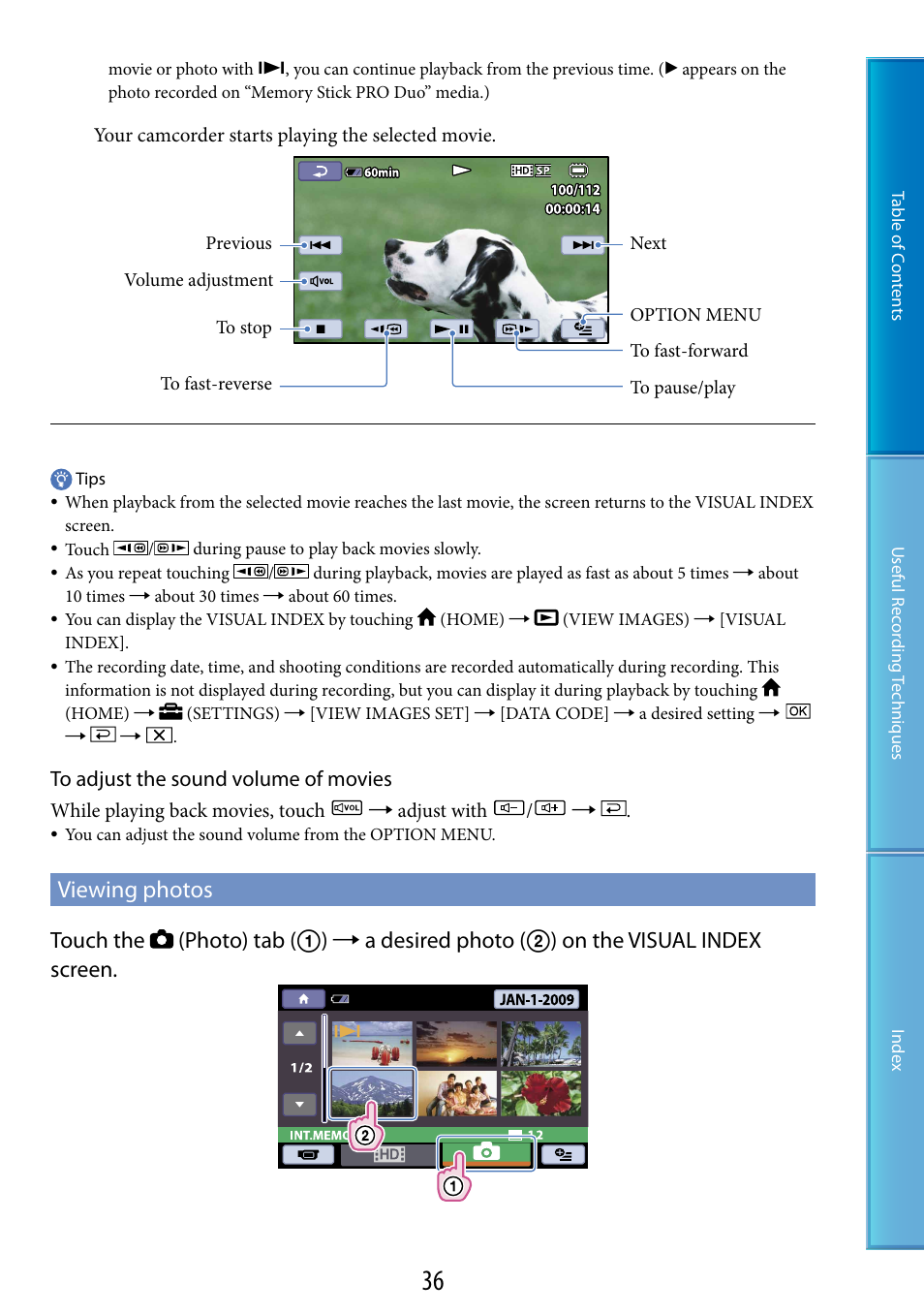 Viewing photos | Sony HDR-CX100 User Manual | Page 36 / 113