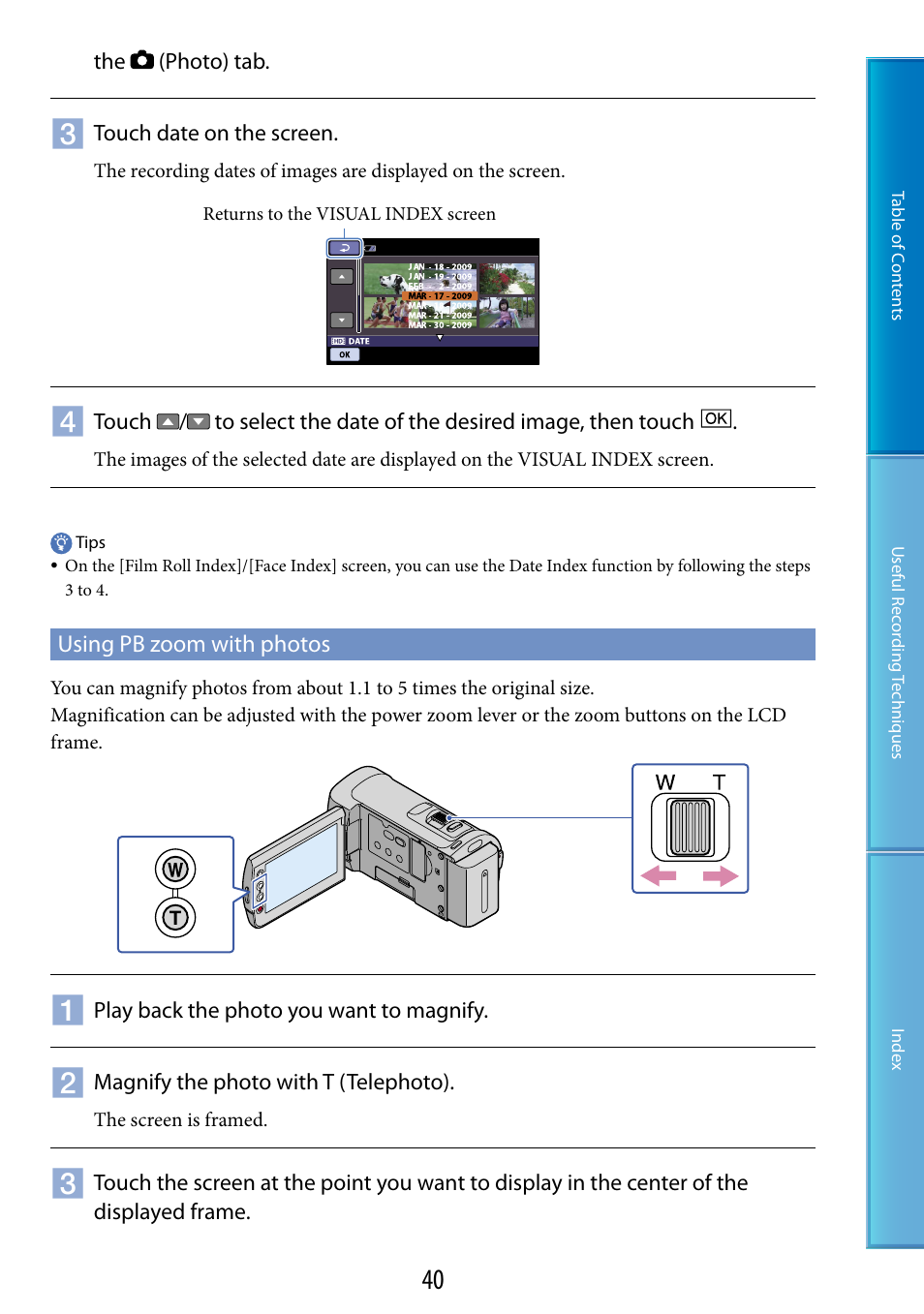 Using pb zoom with photos | Sony HDR-CX100 User Manual | Page 40 / 113