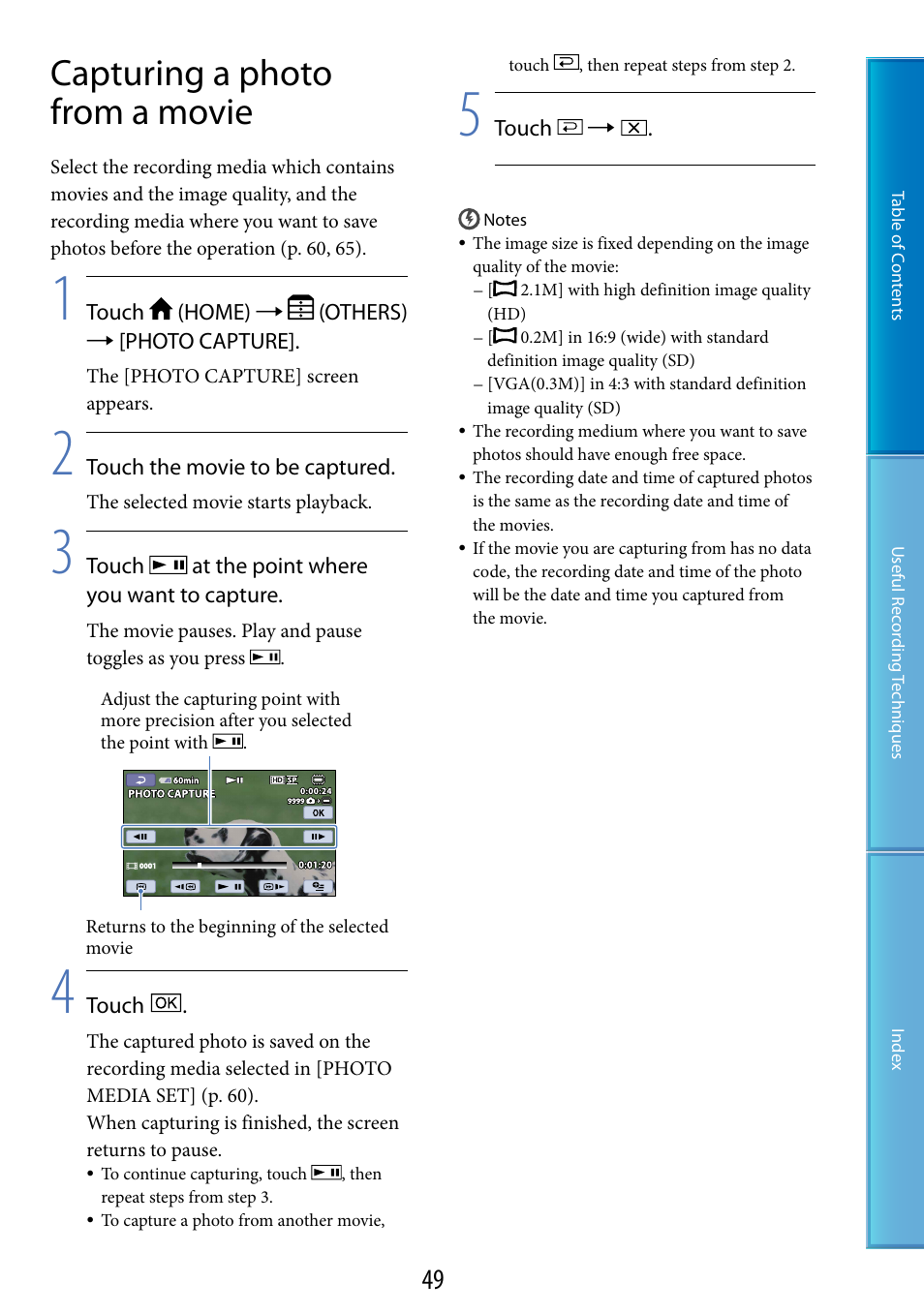 Capturing a photo from a movie | Sony HDR-CX100 User Manual | Page 49 / 113