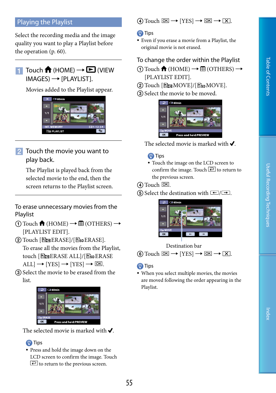 Playing the playlist | Sony HDR-CX100 User Manual | Page 55 / 113