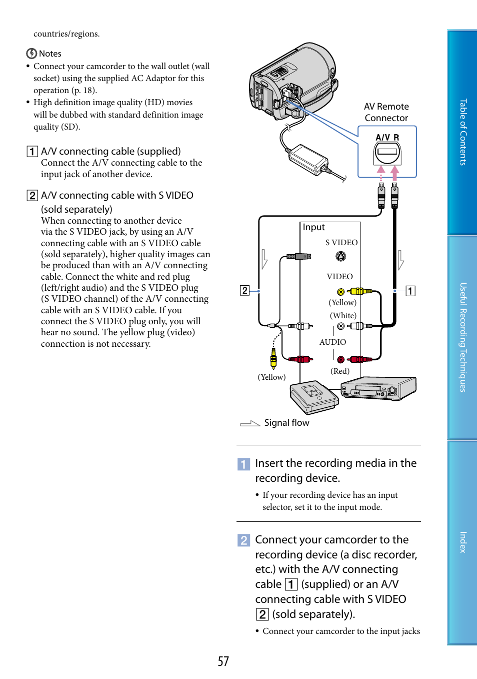 Insert the recording media in the recording device | Sony HDR-CX100 User Manual | Page 57 / 113