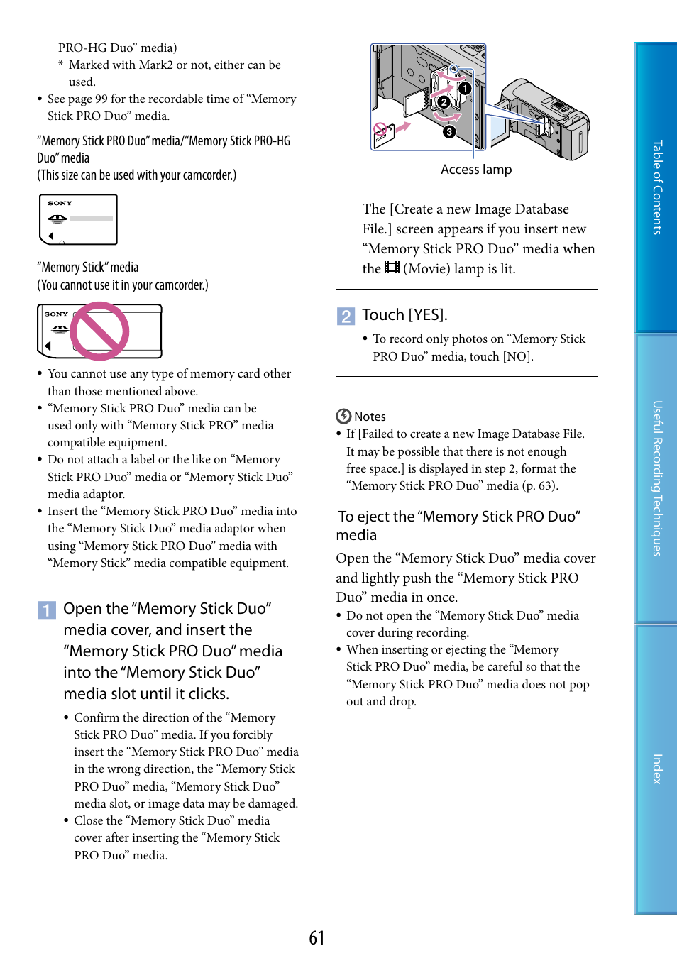 Touch [yes | Sony HDR-CX100 User Manual | Page 61 / 113