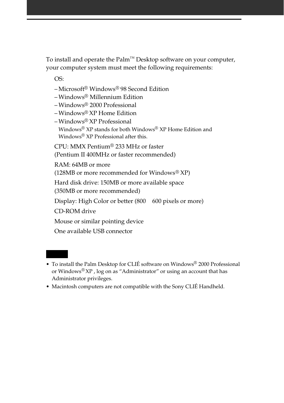 System requirements | Sony PEG-T665C User Manual | Page 12 / 68