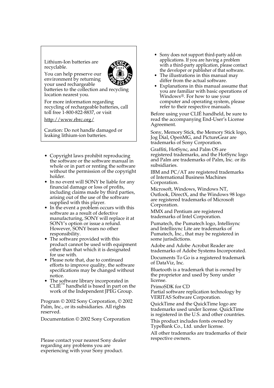 Sony PEG-T665C User Manual | Page 3 / 68