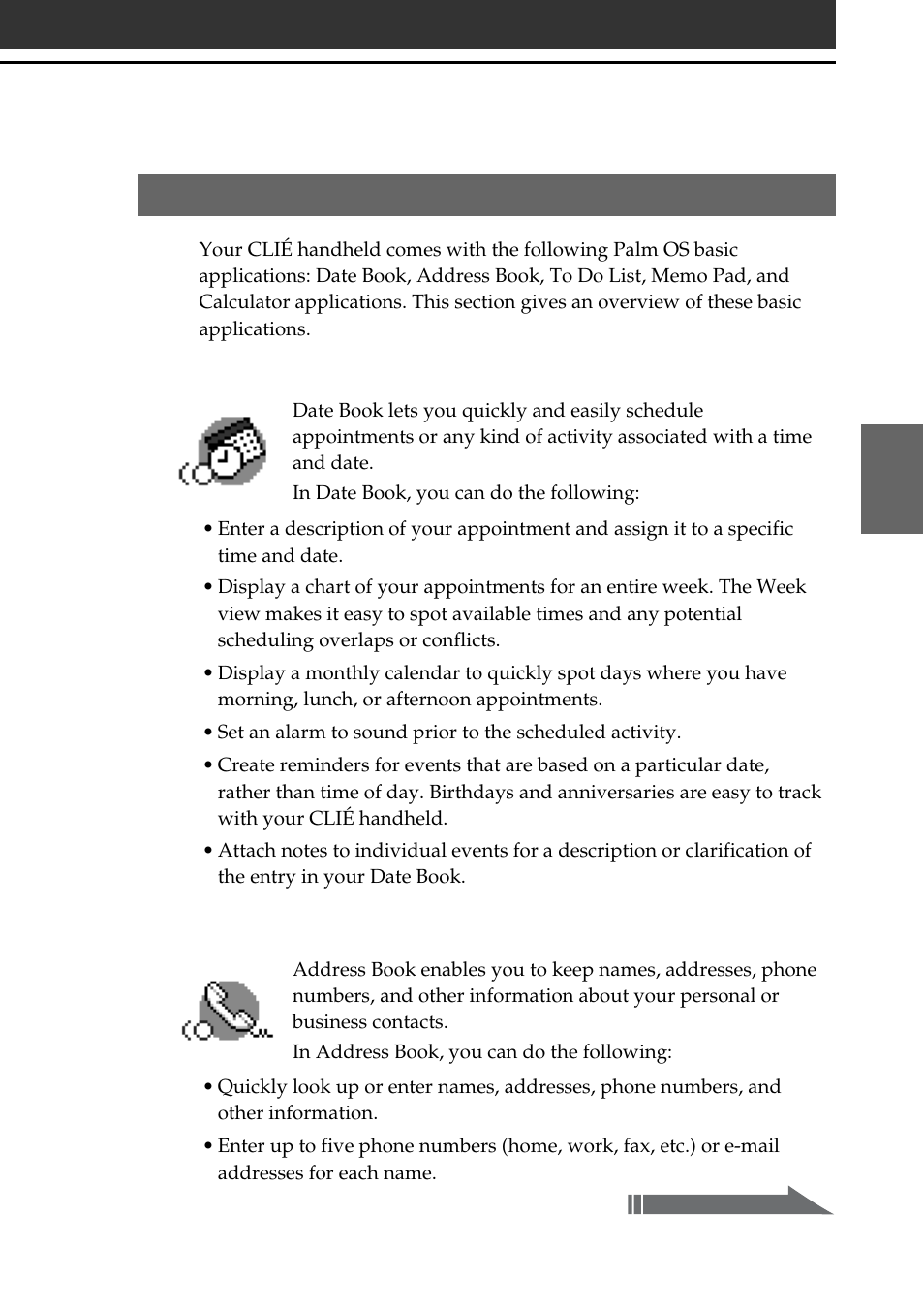 Overview of basic palm os® applications, Overview of basic palm os, Applications | Sony PEG-T665C User Manual | Page 43 / 68