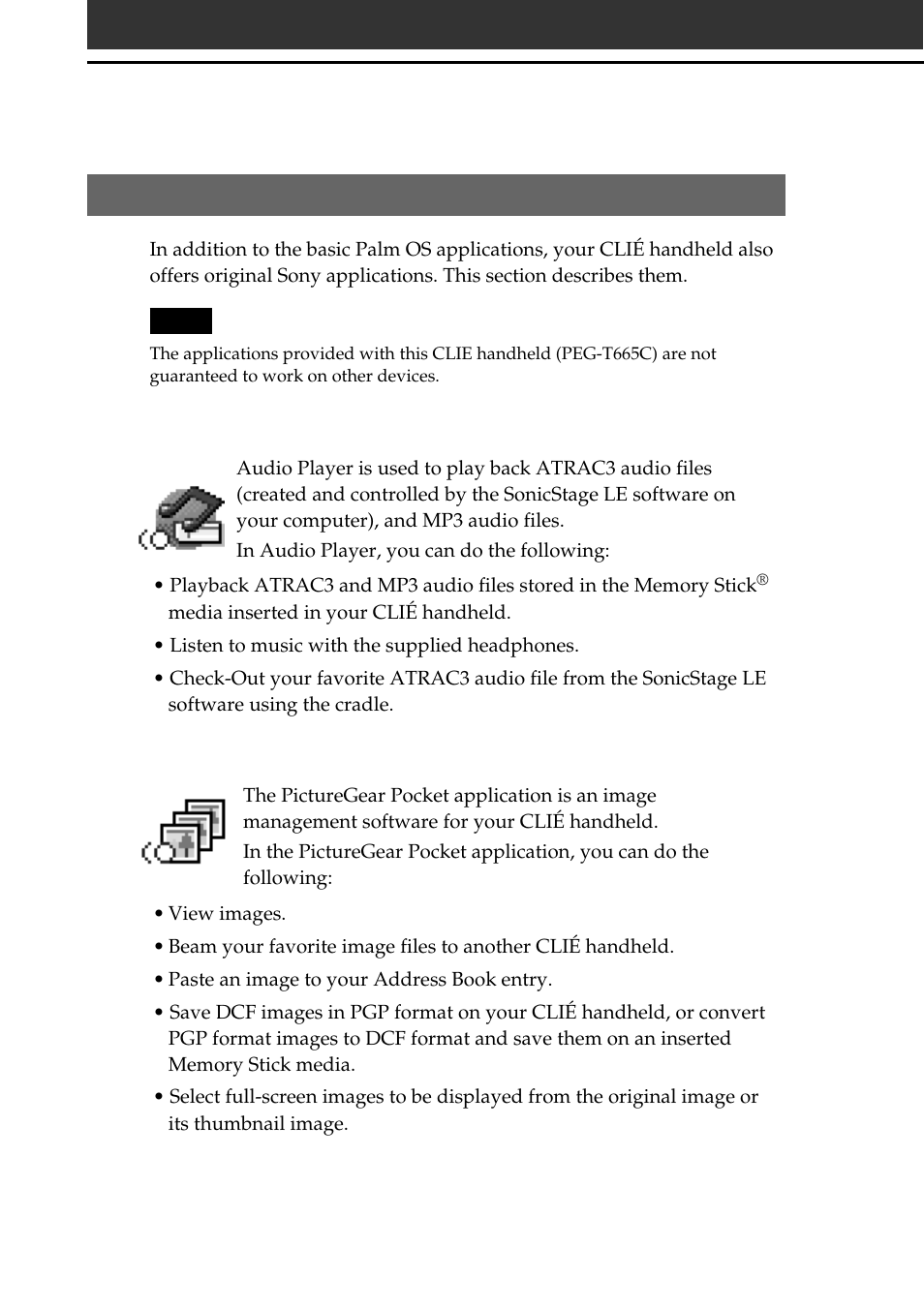 Overview of sony applications | Sony PEG-T665C User Manual | Page 46 / 68