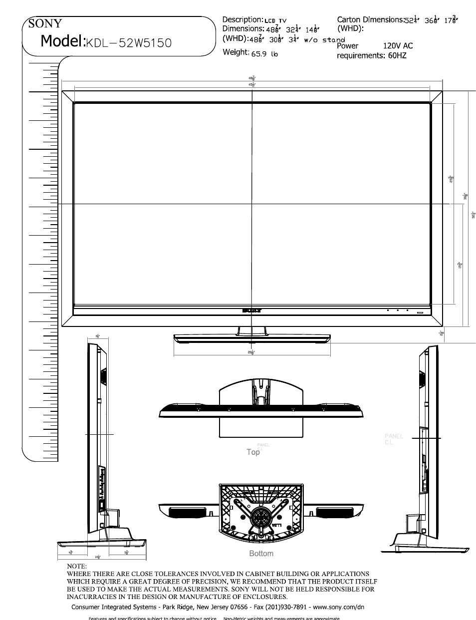 Sony KDL-52W5150 User Manual | 3 pages