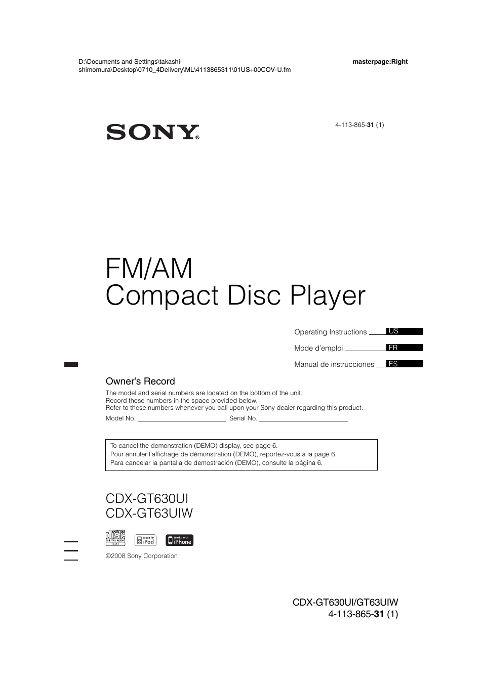 Sony CDX-GT630UI User Manual | 80 pages