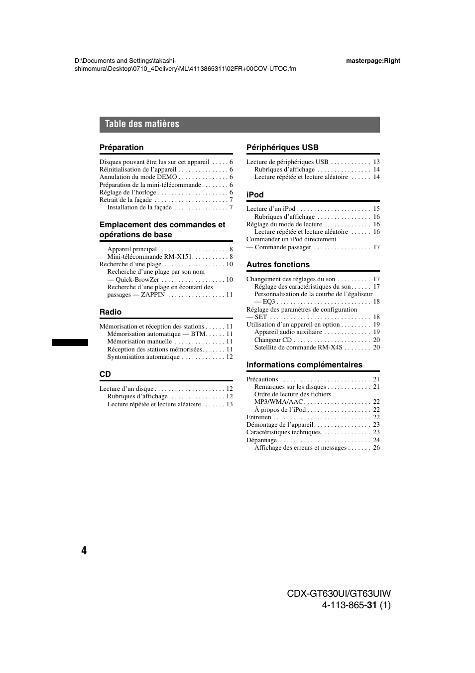 Sony CDX-GT630UI User Manual | Page 28 / 80