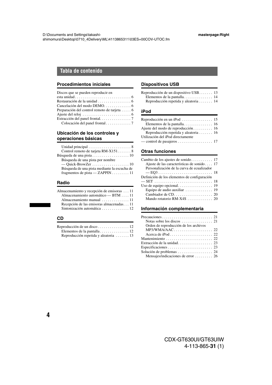 Sony CDX-GT630UI User Manual | Page 54 / 80