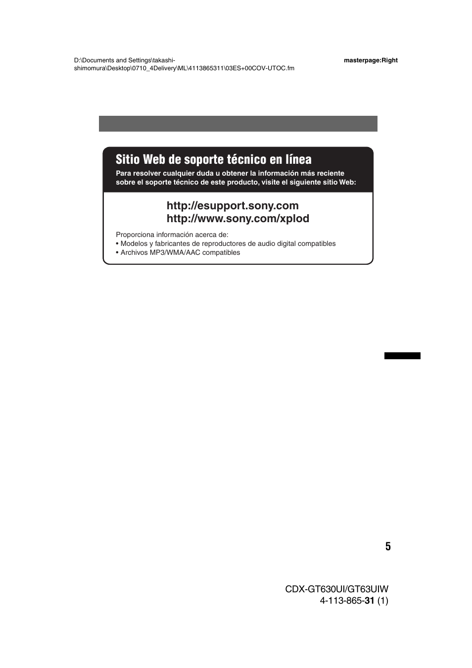 Sitio web de soporte técnico en línea | Sony CDX-GT630UI User Manual | Page 55 / 80